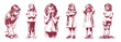 © Oly - Cute little girls emotional expressions children poses illustration set. Collection of girls showing sad, angry, surprised moods. Pencil hand drawn sketch drawing style.