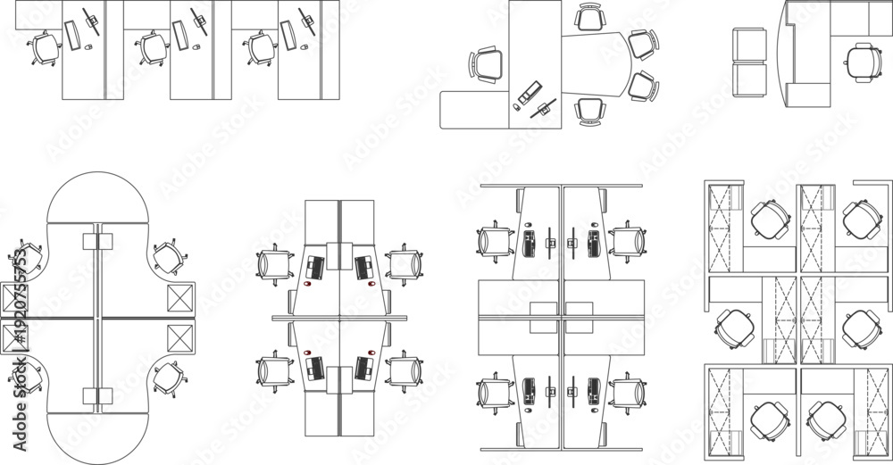Comprehensive office floor plan collection featuring modular ...