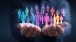 © SKIMP Art - a person holding out their hands, with colorful digital icons of people floating above them in the air Generative AI