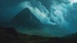 © mila103 - A mountain stands tall as dark clouds swirl around its peak in a remote area. The atmosphere feels heavy as the day turns to night.