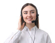 © New Africa - Smiling hotline operator in headset on white background