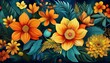 © Matt - vibrant floral pattern featuring a diverse array of yellow and orange flowers amidst lush greenery