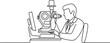 © Misho x Mamun - An ophthalmologist uses modern technologies to perform computer perimetry.one line vector illustration with white background