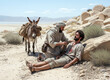 © Snap2Art - Biblical event of the Good Samaritan tending to a wounded man on the road to Jericho, teaching mercy