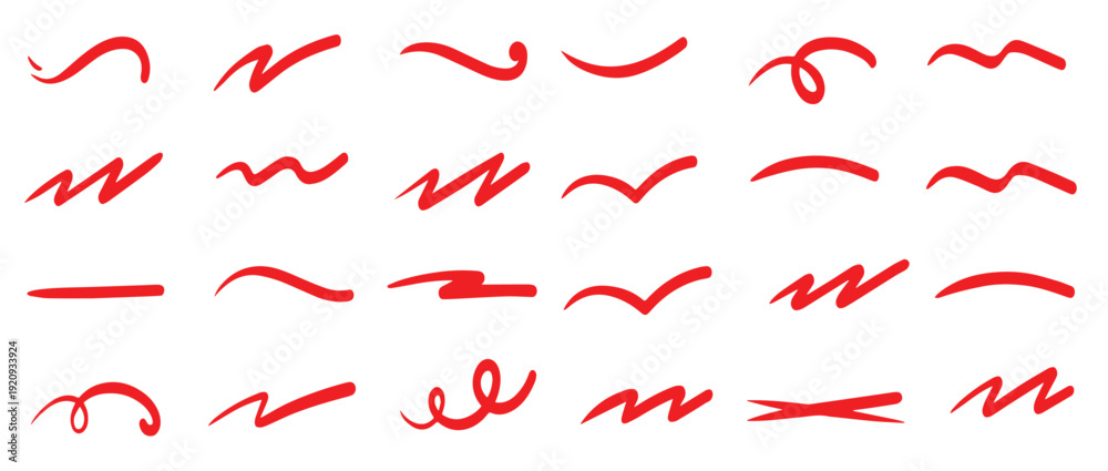 "Red Squiggle Brush Underline Set – Hand Drawn Marker Swoosh, Scribble ...