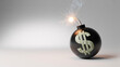© rft - A lit bomb with a dollar sign on its side, sparking, against a plain gray background.