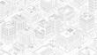 © Ndog - Isometric city buildings and streets in a detailed line art style.