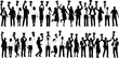© Shahin - Business team celebration silhouette collection, people holding trophy award, corporate success winners black and white vector illustration set