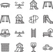 © Masud - Big set of playground equipment thin line icons. Kid s swing, slide, sandbox, climber vector elements