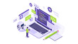 © Devika - a software developer coding with an ai chatbot on a laptop in an isometric digital workspace illustrating programming and web development.