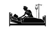 © Jahid - A black silhouette depicts a healthcare scene of a nurse attending to a patient in a hospital bed silhouette