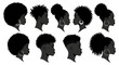 © Pupun - diverse black people silhouettes showcasing natural styles celebrating cultural identity and beauty in graphic vector art.
