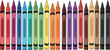 © MdNazmul - Colorful crayon row icon flat vector illustration of rainbow wax crayons aligned for kids drawing and school art isolated on light background
