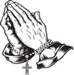 © Sumona - Black and white illustration of praying hands with rosary beads