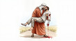 © Tapasii - Illustration of the Good Samaritan parable, showing a traveler caring for a wounded man. A symbol of kindness and mercy for religious teachings and charity websites.