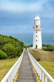 Pathway to Cape Otway lighthouse and ocean, in Great Otway National Park. Along the Great Ocean Road, Australia, built in 1848, this is the oldest working lighthouse in the state of Victoria