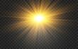 © Vect izi - Golden sun flare light effect with lens flare and sparkles isolated on transparent png background, vector illustration