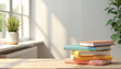 © Ekaterina - Stack of colorful books in a bright room with natural light and plants