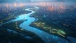 © Agus - Futuristic city river park aerial twilight design