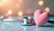 © Vadym - Close-up on pink heart and stethoscope with blurred bokeh lights. Symbolizes health care, love, and medical support. Pro and caring medical visual for awareness.