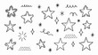 © PIXELWALL HUB - Set of Hand-Drawn Star Doodles and Celestial Elements, Black Ink Sketch Stars with Sparkles and Swirls for Magic and Holiday Design