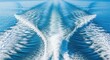 © photohappy - Sharp triangular pattern of churning wake water stretching dynamically across a vast blue lake surface, capturing speed and motion dramatically, sea, nature, texture