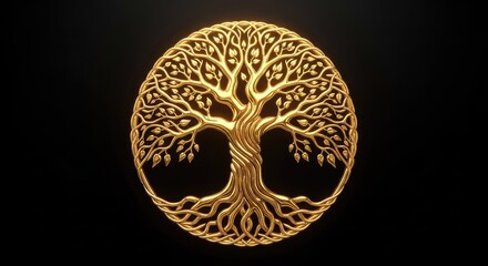  Golden tree of life symbol against a black background for design projects