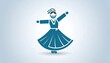 © Tarjan - Dancer in traditional attire performing a dynamic routine with flowing skirt and masked face against a soft blue background
