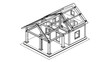 © Ki - Architectural drawing of a house under construction showing framing and structure.