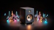 © Riri - Modern speaker with animated sound waves on dark background