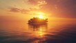 © NBTH - Island Sunset Serenity: An idyllic tropical island, bathed in the warm, golden hues of a breathtaking sunset, floats serenely on the tranquil ocean. The scene evokes a sense of peace and paradise.