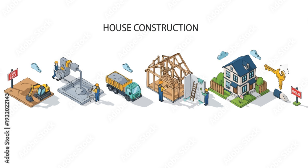 Isometric House Construction Process Infographic: Step-by-Step Home ...