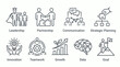 © naufal - Minimalist line icons for manager leadership partnership communication innovation teamwork growth and goal setting, concept for executive management project planning and corporate strategy