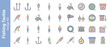 © Hatem - Comprehensive Vector Icon Set of 28 Fishing Tackle and Bait Items in Flat Design Style with Soft Pastel Colors. Includes Hooks, Lures, Bobbers, Reels, Nets, Fishing Line, and Bait Containers for