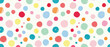 © Koris - Naive polka dot childish seamless pattern. Hand drawn speckles and colorful spots banner background. Birthday party random circles seamless pattern or wrapping paper. Polka dot backdrop