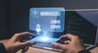 © MD ZIHAD HASAN - A person interacting with a futuristic interface on a laptop screen with a robot and icons.