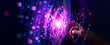 © ipopba - Abstract, Digital neural virtual network, Ai technology.  Businessman fingers touching and connected cyberspace of big data artificial, Digital transformation, Science and innovation of next era