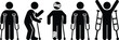 © Sharon  - Stick figure injury recovery process icons with crutches, bandaged head and leg cast, rehabilitation and healing concept isolated on white background illustration
