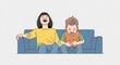 © Farooq - Laughing children sitting on blue couch happy kids enjoying leisure time together