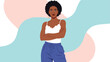 © Ashikur - A stylish illustration of a confident and serious black woman with an afro, wearing a tank top and standing with her arms crossed.