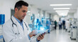 © Dulith - High tech medical research environment, holographic healthcare system, professional doctor portrait
