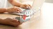 © Aura Graphics - Local search marketing concept with customer review rating, store location icon, Digital marketer management on local SEO using laptop and tablet to boost small business
