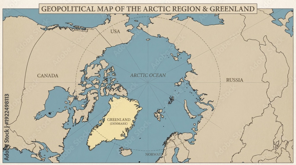 Geopolitical map of the arctic region showing countries, borders ...