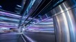 © flashmovie - Modern architecture reflecting vibrant neon light trails, creating a dynamic, futuristic visual representing technology, speed, and connectivity in a fast-paced city environment at night