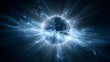 © Anyket - Abstract cosmic blue sphere exploding with radiant light rays and mystical energy waves in deep space galaxy background representing powerful celestial phenomenon and digital artistic energy
