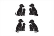 © SerrNoreshChandra - black silhouettes of dogs and cats sitting together in pairs