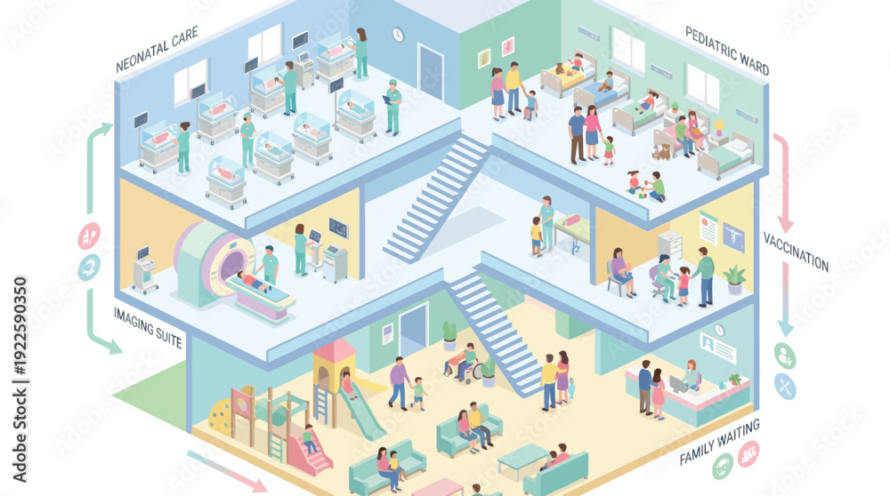 Neonatal Layout Isometric Hospital Cross Section with Pediatric Ward Neonatal Care and ...