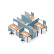 © ssas - Modern Office Cubicles with Computers and Chairs Isometric View.
