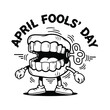 © M. Arif - April Fools' Day wind-up chattering teeth illustration in a cartoon style, wiggling with a key in its back.