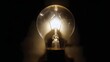 © Thares2020 - A single warm incandescent light bulb illuminates the darkness its filament glowing brightly and casting a soft radiant glow